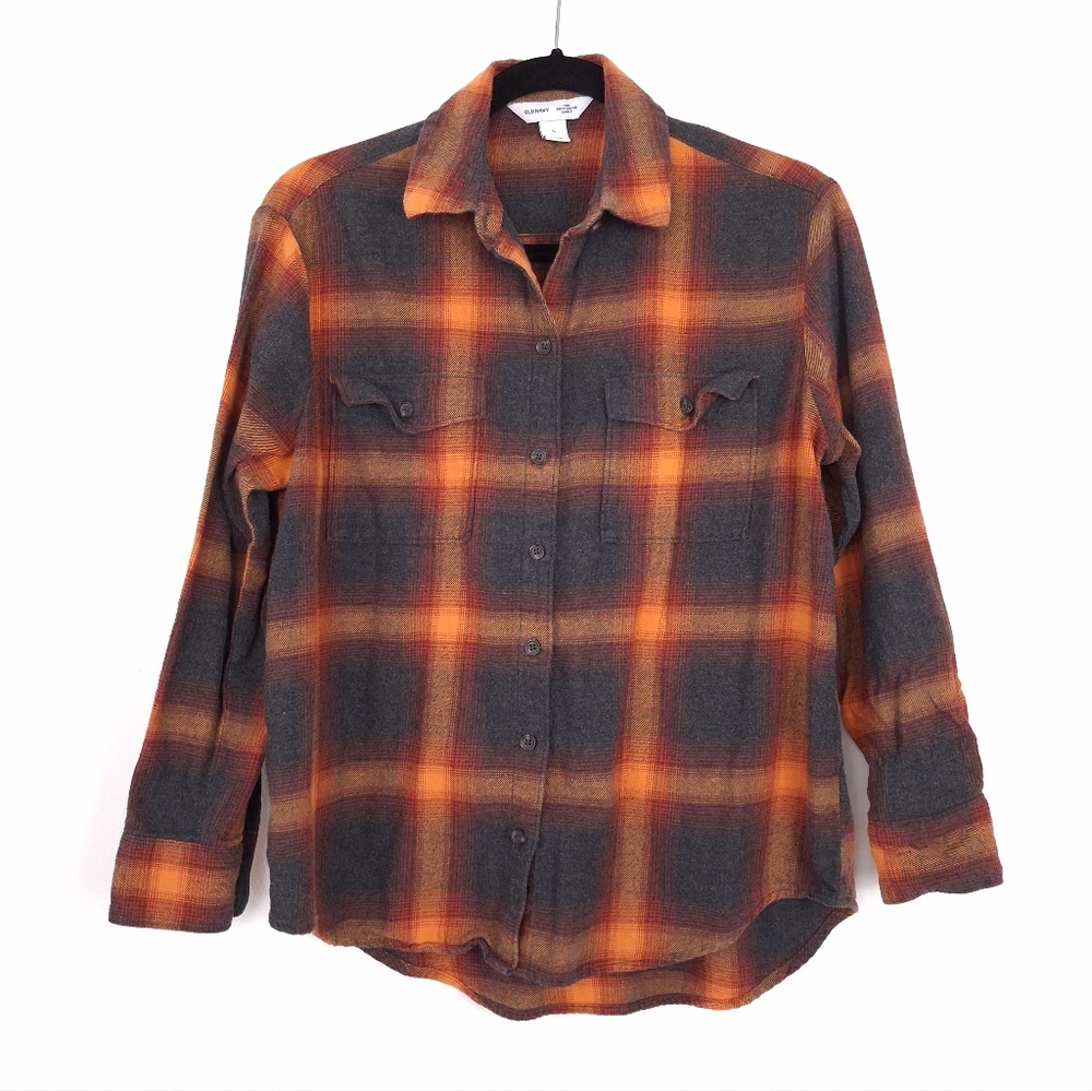 Old Navy The Boyfriend Shirt plaid flannel Evermore Swiftie country orange black